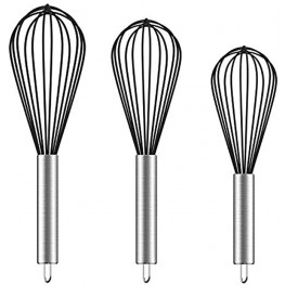 Hibery 3 Pack Whisk 8"+10"+12" Balloon Silicone Whisk Durable Wired Whisks for Cooking Blending Beating Whisking Frothing Stirring Wisk Kitchen Tool Mini Whisk