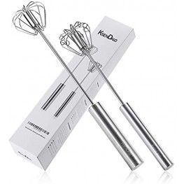 KSENDALO 12" & 14" Hand Whisk Set 18 10304 Stainless Steel Easy Whisk for Eggs Milk and Other Liquids Semi-Automatic Way Save Much Energy Silver