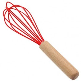 KUFUNG Kitchen Silicone Whisk Balloon Mini Wire Whisk Wooden Handle & Silicone Non-Stick Coating Hand Egg Mixer for Blending Whisking Beating Stirring Cooking Baking Red