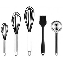 LXUNYI Silicone Whisk Heat Resistant Balloon Wire Wisks Set 8+10+12 Balloon Egg Beater Sturdy Kitchen Utensils Whisks for Cooking Blending Beating Stirring Baking Black 5 Pack