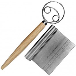 MyLifeUNIT Danish Dough Whisk Dutch Dough Hook with Stainless Steel Bench Scraper for Baking and Bread Dough