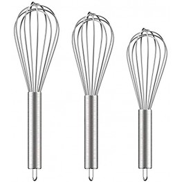 Ouddy 3 Pack Stainless Steel Whisks 8+10+12 Wire Whisk Set Wisk Kitchen Tool Kitchen whisks for Cooking Blending Whisking Beating Stirring