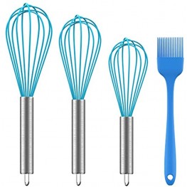 Ouddy 4 Pack Silicone Whisk Durable Wisk Kitchen Tool Wisk Utensil Egg Cooking Whisks Set Perfect for Blending Whisking Beating Stirring Come with Cooking Brush