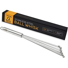 QULLAI 12 Professional Chefs Stainless Steel Ball Whisk. Great for blending whisking beating and stirring. Whisks eggs chocolate & sauce with ease.