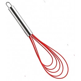 Silicone Whisk Flat Whisk 11” Large Egg Whisks Stainless Steel with 6 Wires Coated Silicone Heat-resistant Non-slip Non-scratch Red Silicone Whisk for Nonstick Pans Cookware