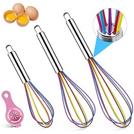 Silicone Whisks for Cooking 3 PCS Wisk Kitchen Tool with Stainless Steel Handle Non-stick Sturdy Colored Balloon Kitchen Whisk for Cooking Stirring Blending Whisking 8+10+12