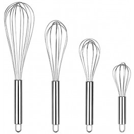 Stainless Steel Whisks with 4 Packs 12”+10”+8”+6” Wire Egg Beater Set for Blending Beating Whisking Cooking Stirring,Baking