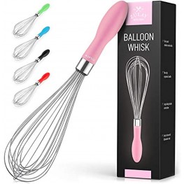 Zulay 12-Inch Stainless Steel Whisk Balloon Wisk Kitchen Tool With Soft Silicone Handle Thick Durable Wired Wisk Utensil For Blending Beating Whisking Frothing Stirring & More Pink