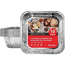 Disposable Aluminum Pans 10 Pack Tin Foil Trays 8"x 8" Great for Cooking Serving Grilling Heating Square Baking Cake Pan