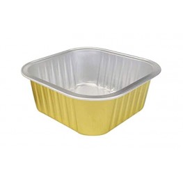KitchenDance Disposable Colored Aluminum 6 Ounce Square Cake pan- Dessert Pan-Individual Size #A31 Gold Without Lids 100