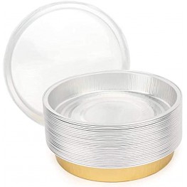 WSNM Round Foil Pan with Lids 6 Inch 25 Pack Aluminum Foil Pizza Pan Disposable Baking Pan Tin Tart Pans Baking Foil Pans