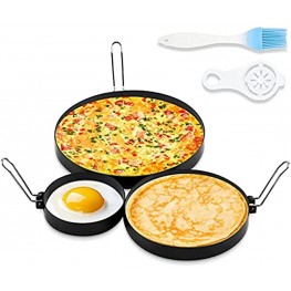CAREUD 4 Inch Stainless Steel Egg Ring 6 Inch Non Stick Pancake Ring 8 Inch Omelet Ring 3 Pack Egg Poacher Fried Round Egg Cooker Maker Mold for English Muffins with Oil Brush and Egg Separator