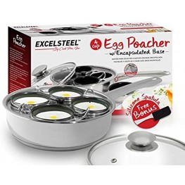 EXCELSTEEL Non Stick Easy Use Rust Resistant Home Kitchen Breakfast Brunch Induction Cooktop Egg Poacher 4 Cups 18 10 Stainless Steel