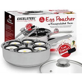 EXCELSTEEL Non Stick Easy Use Rust Resistant Home Kitchen Breakfast Brunch Induction Cooktop Egg Poacher 6 Cup Stainless Steel