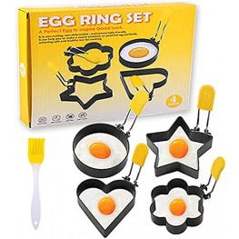Nonstick Egg Ring for Frying Eggs，Set of 4 Egg Cooking Ring Omelet Molds Pancake Mold Baking Fixed Molds with Anti-scald Foldable Handle
